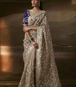 Beige zari organza with gotta patti  aari work designer saree