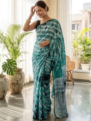 Sea green printed  cotton sarees blouse 1