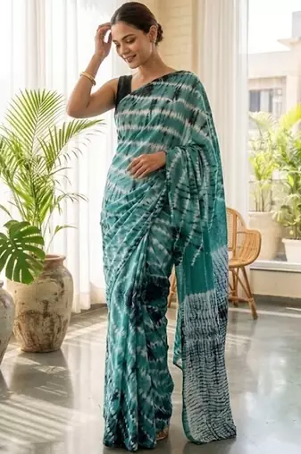 Sea green printed  cotton sarees blouse