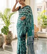 Sea green printed  cotton sarees blouse