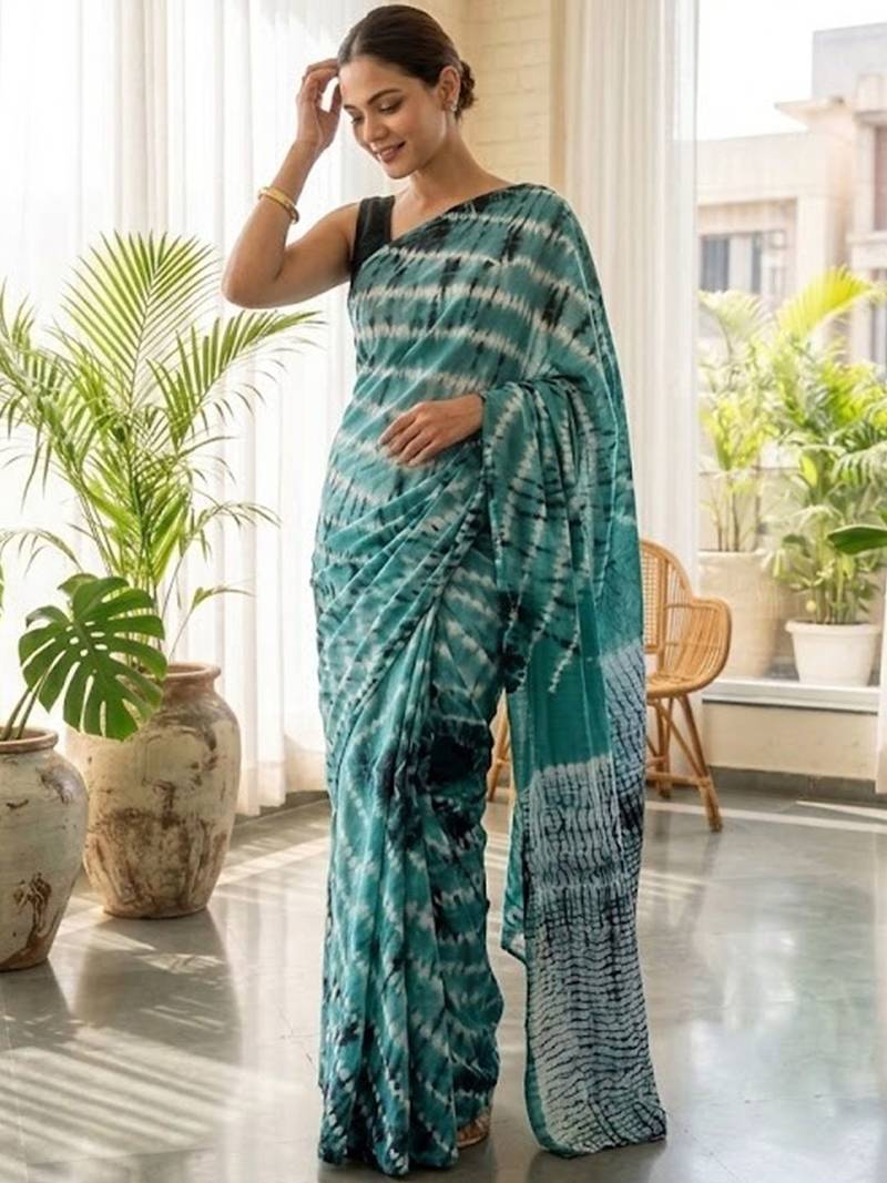 Sea green printed  cotton sarees blouse