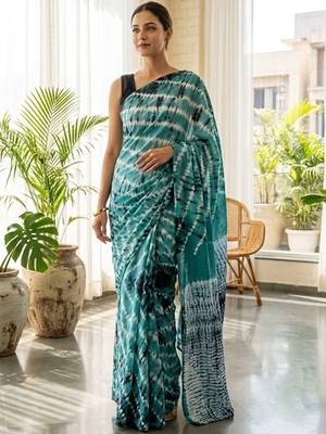 Sea green printed  cotton sarees blouse 2