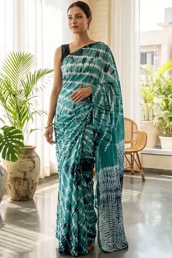 Sea green printed  cotton sarees blouse