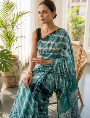 Sea green printed  cotton sarees blouse 3