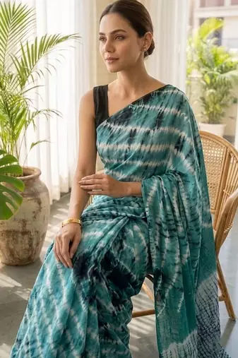Sea green printed  cotton sarees blouse
