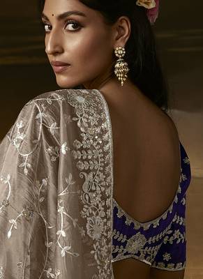 Beige zari organza with gotta patti  aari work designer saree 4