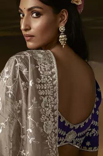Beige zari organza with gotta patti  aari work designer saree