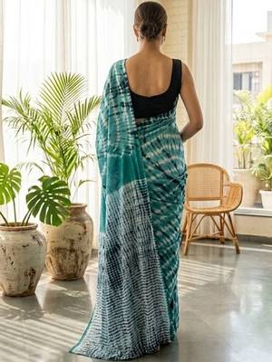 Sea green printed  cotton sarees blouse 4