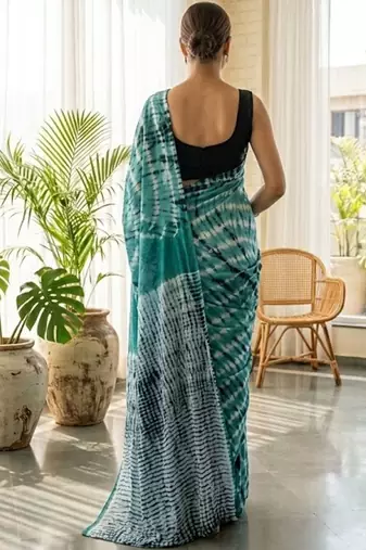 Sea green printed  cotton sarees blouse