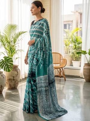 Sea green printed  cotton sarees blouse 5