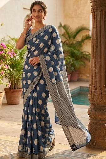 Blue printed bandhani sarees