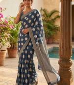 Blue printed bandhani sarees
