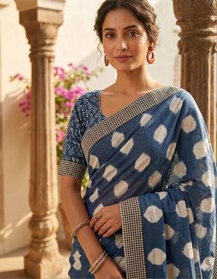 Blue printed bandhani sarees 2