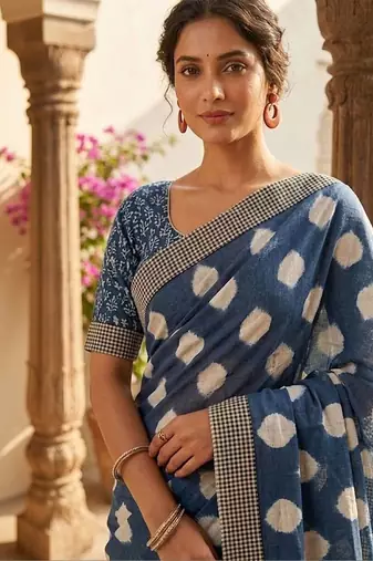 Blue printed bandhani sarees