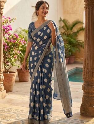 Blue printed bandhani sarees 3