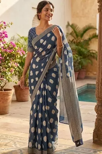 Blue printed bandhani sarees