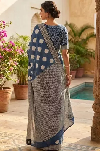 Blue printed bandhani sarees