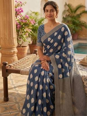 Blue printed bandhani sarees 5