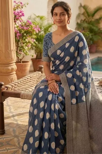 Blue printed bandhani sarees