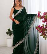 Green shimmer chiffon sequence embroideried border blouse piece & sarees