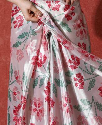Off white ready to wear satin floral digital printed saree 5