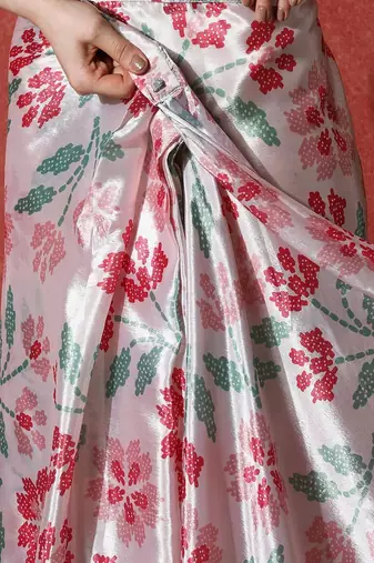 Off white ready to wear satin floral digital printed saree