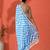 Blue embellished checked printed digital printed satin saree with blouse piece