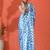 Blue embellished checked printed digital printed satin saree with blouse piece