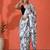 White embellished floral printed digital printed satin saree with blouse piece