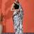 White embellished floral printed digital printed satin saree with blouse piece