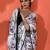 White embellished floral printed digital printed satin saree with blouse piece