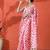 Red embellished floral printed digital printed satin saree with blouse piece