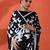 Black embellished abstract printed digital printed satin saree with blouse piece