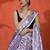 Lavender embellished floral printed digital printed satin saree with blouse piece
