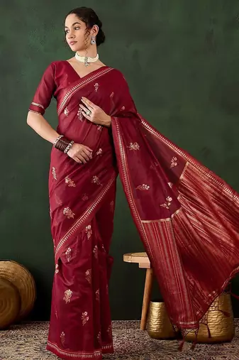 Red woven design kanjeevaram saree with blouse piece