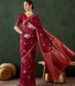 Red woven design kanjeevaram saree with blouse piece