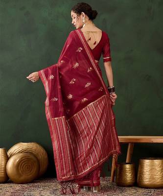 Red woven design kanjeevaram saree with blouse piece 3