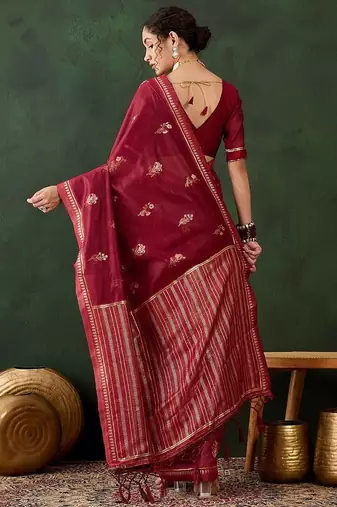 Red woven design kanjeevaram saree with blouse piece