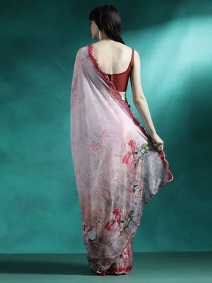 Pink floral printed & embroidered gotta patti saree 3