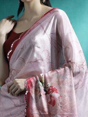 Pink floral printed & embroidered gotta patti saree 5