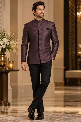 Wine jodhpuri bandhgala ethnic wear