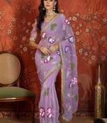 Lavender floral embroidered  georgette saree