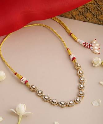 Gold plated kundan white beaded choker necklace 2