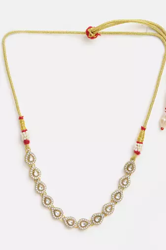 Gold plated kundan white beaded choker necklace