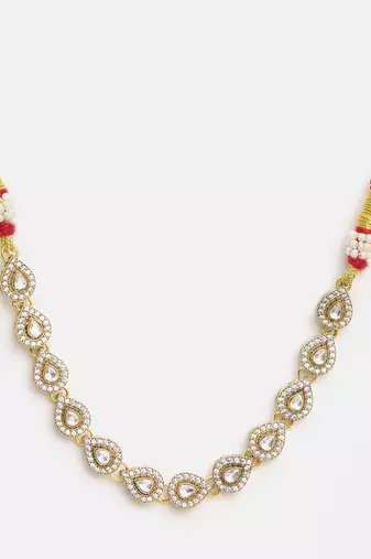 Gold plated kundan white beaded choker necklace