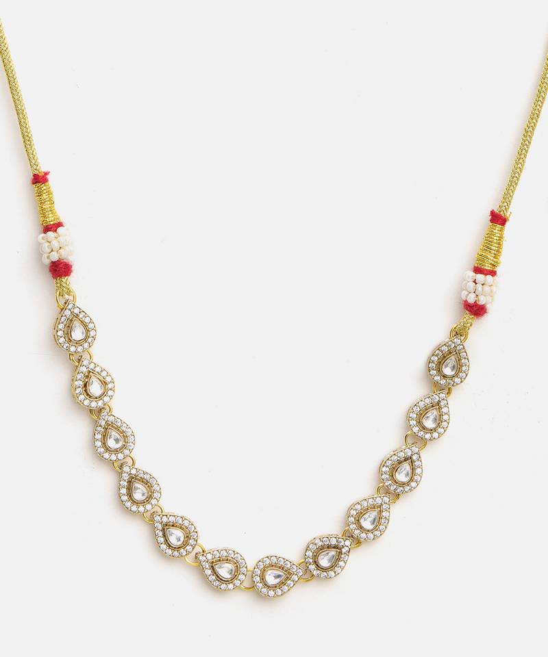 Gold plated kundan white beaded choker necklace