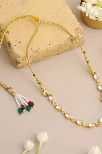 Gold plated kundan white stones choker necklace