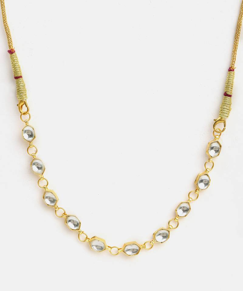Gold plated kundan white stones choker necklace