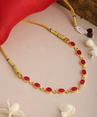 Gold plated kundan ruby red oval stones choker necklace 1