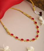 Gold plated kundan ruby red oval stones choker necklace